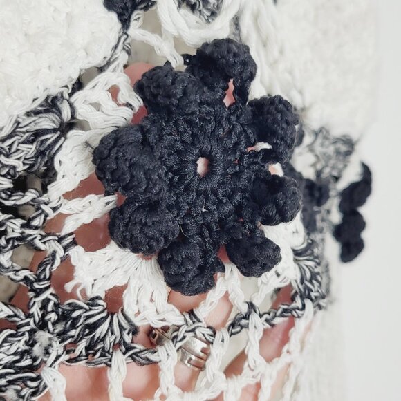 Crocheted Women Black & Off White Padded Chest Sleeveless Strappy Cover Up Dress - Picture 5 of 10